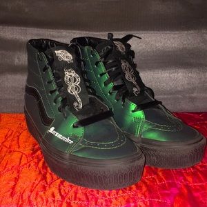 Vans Black and Green High-Top Athletic Shoes